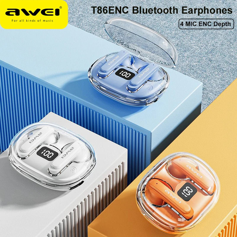 Awei T86 ENC auricolari con cancellazione del rumore auricolari Bluetooth Wireless cuffie Stereo HiFi con custodia di ricarica con Display digitale