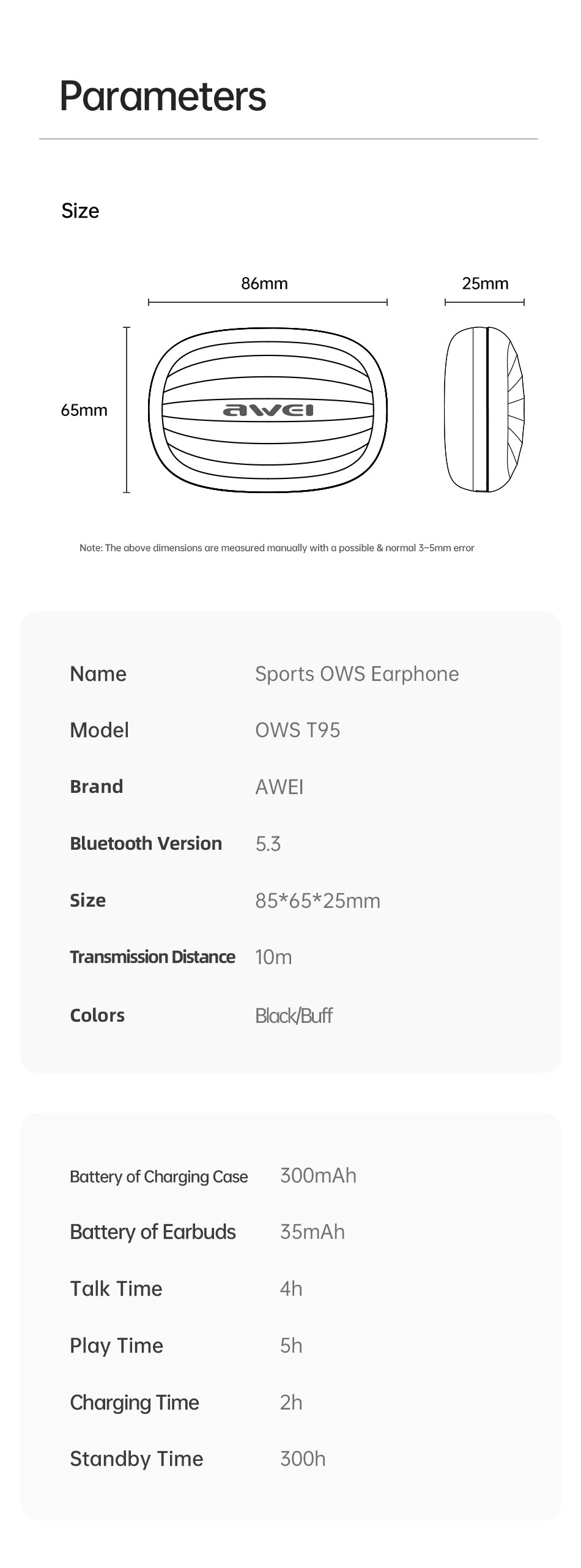 Awei T95 Auricolari open-ear