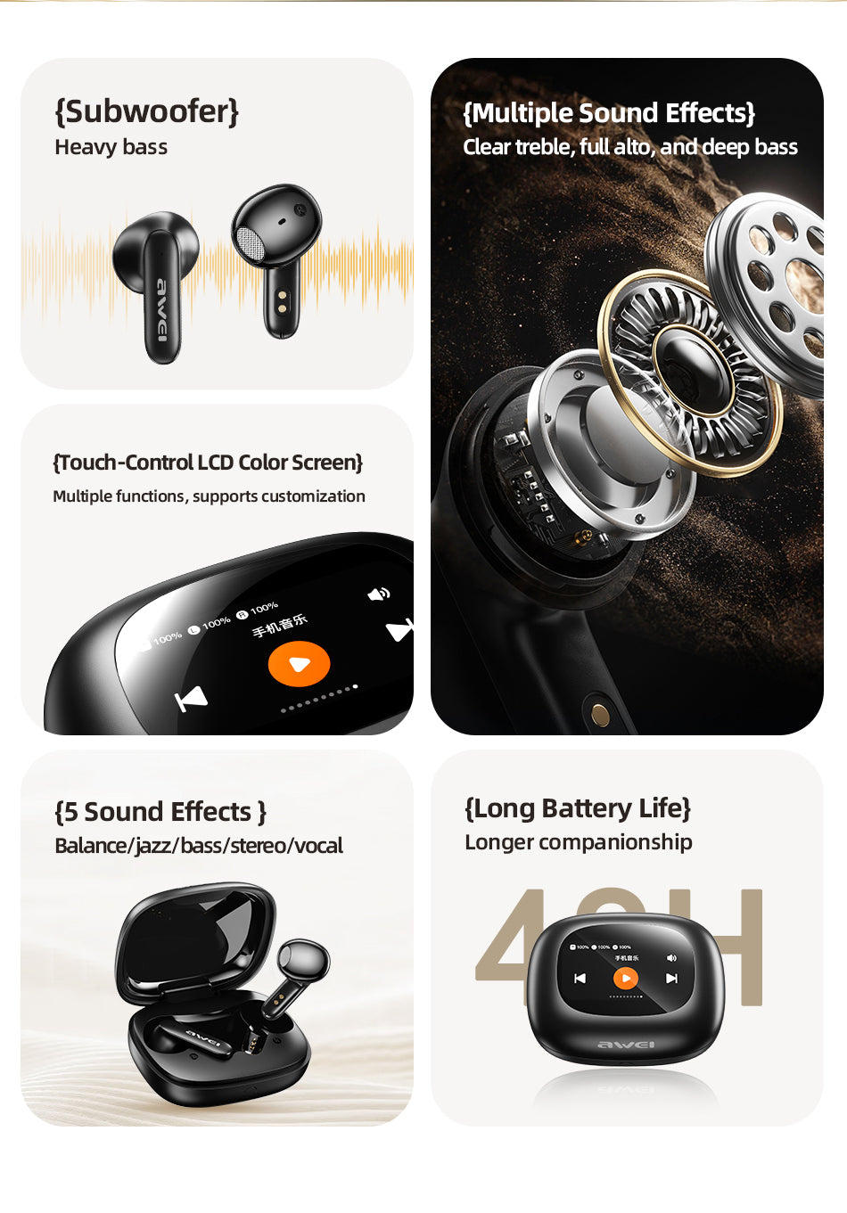 AWEI TP97 Touch Screen Bluetooth Headset