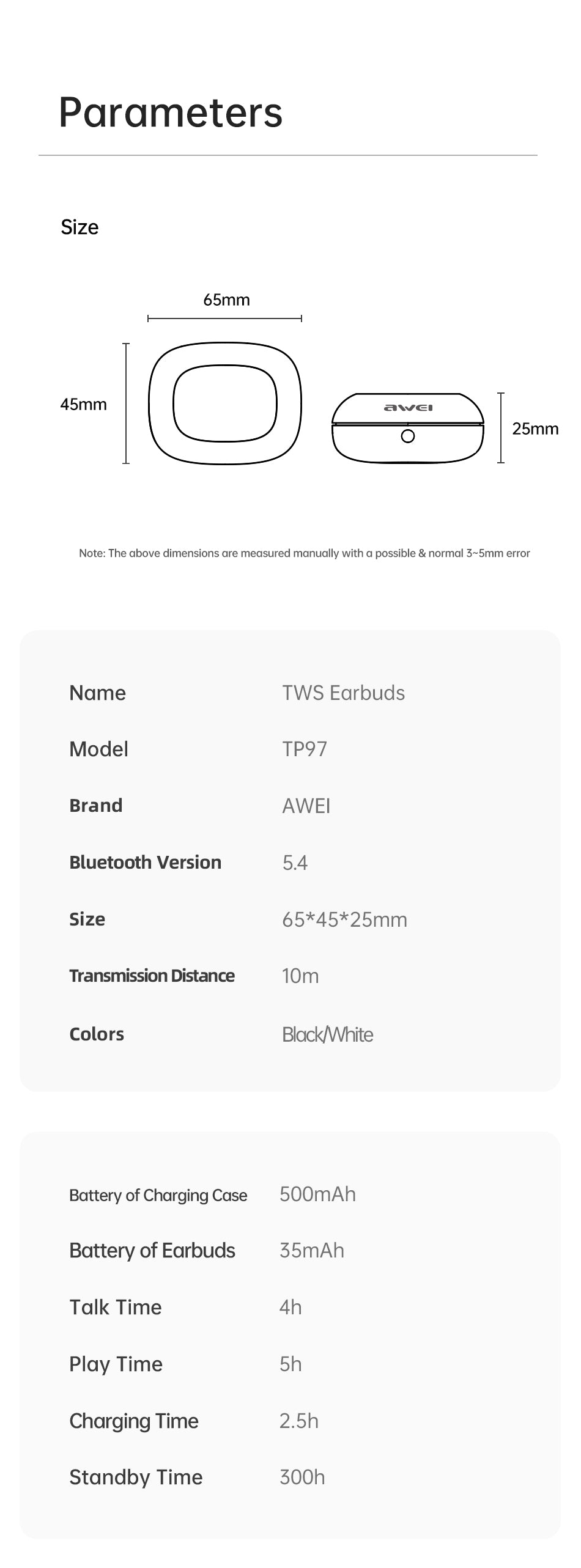 AWEI TP97 Touch Screen Bluetooth Headset