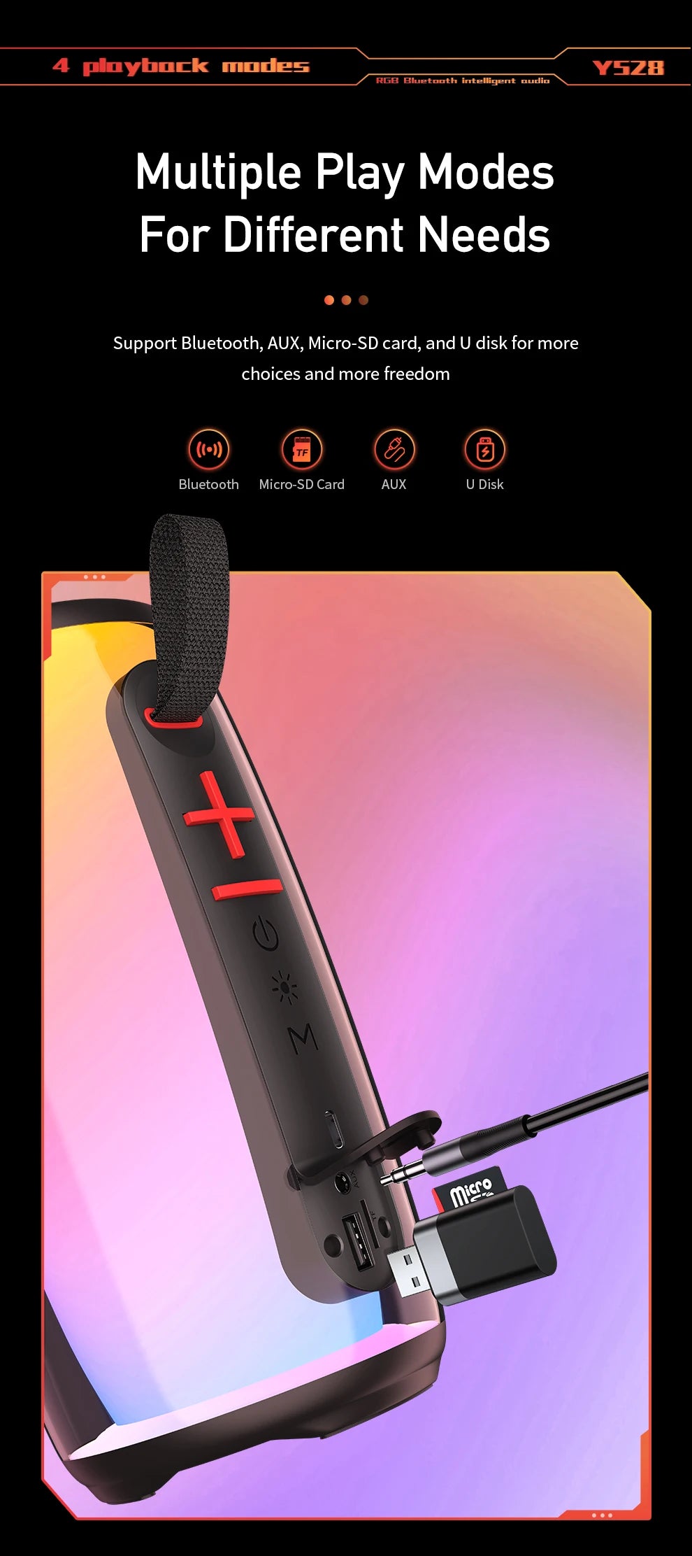 Awei Y528 RGB riproduzione della luce Bluetooth 5.3 altoparlante portatile TWS Hifi altoparlante Wireless USB Mini altoparlante musicale esterno